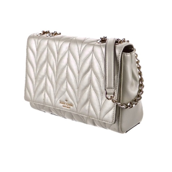 Like New Leather KATE SPADE Grey Silver Chain Handbag Crossbody Shoulder Bag - Picture 3 of 9